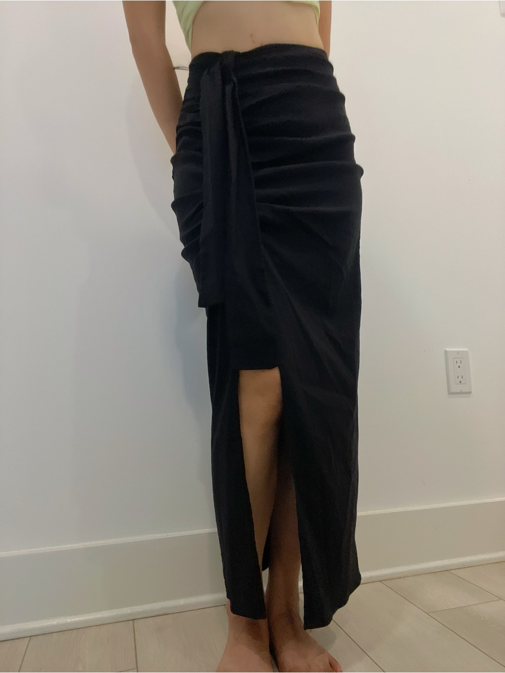Zara Black maxi skirt with tie detail